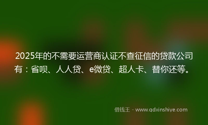 2025年的不需要运营商认证不查征信的贷款公司有:省呗、人人贷、e微贷、超人卡、替你还等。