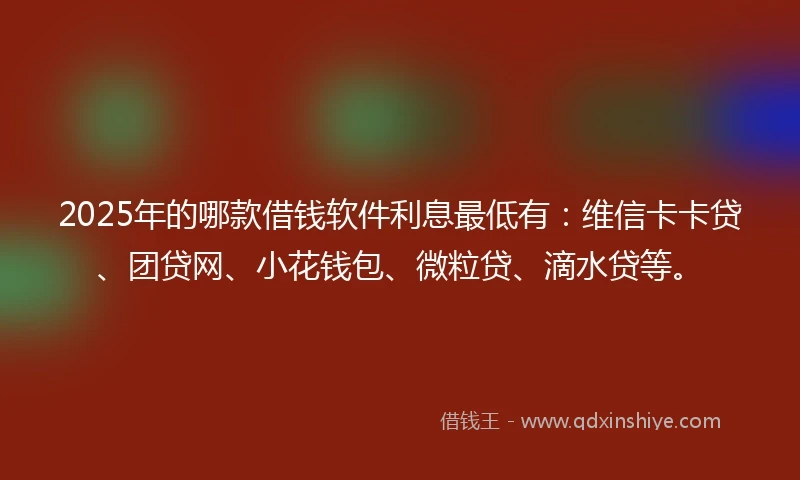 2025年的哪款借钱软件利息最低有：维信卡卡贷、团贷网、小花钱包、微粒贷、滴水贷等。