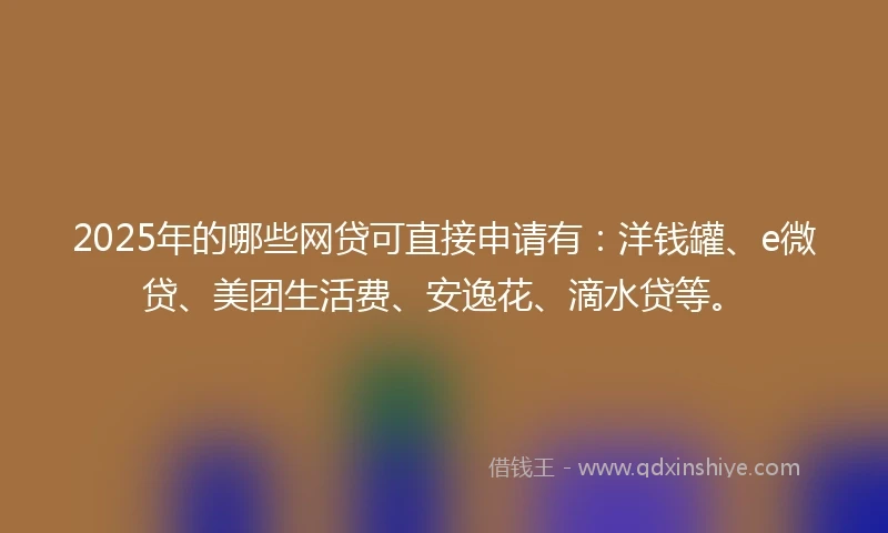 2025年的哪些网贷可直接申请有:洋钱罐、e微贷、美团生活费、安逸花、滴水贷等。