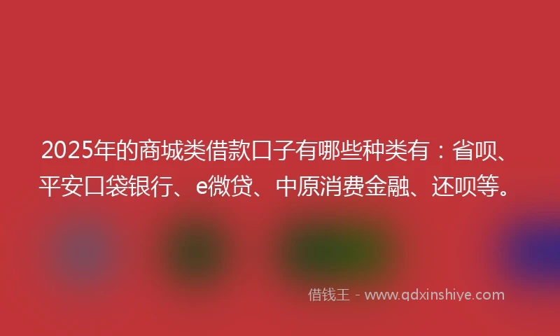 2025年的商城类借款口子有哪些种类有：省呗、平安口袋银行、e微贷、中原消费金融、还呗等。