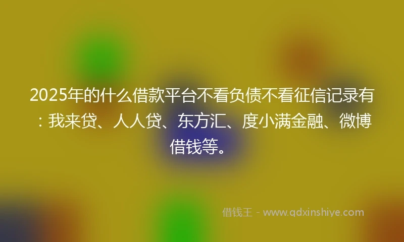 2025年的什么借款平台不看负债不看征信记录有：我来贷、人人贷、东方汇、度小满金融、微博借钱等。