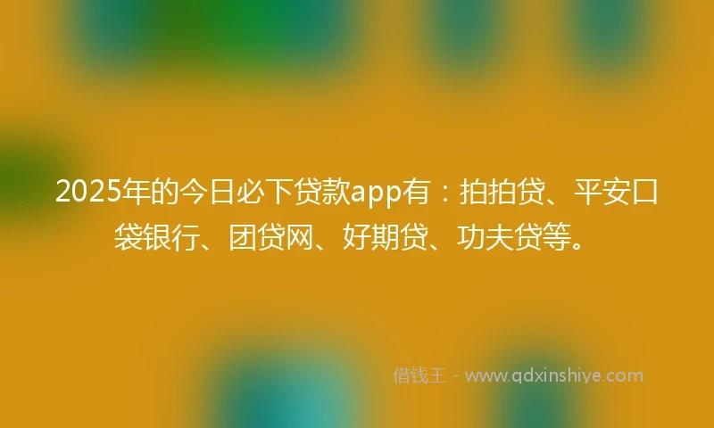 2025年的今日必下贷款app有：拍拍贷、平安口袋银行、团贷网、好期贷、功夫贷等。