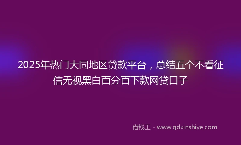 2025年热门大同地区贷款平台，总结五个不看征信无视黑白百分百下款网贷口子