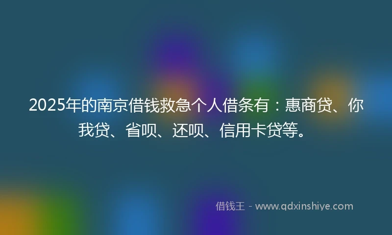 2025年的南京借钱救急个人借条有：惠商贷、你我贷、省呗、还呗、信用卡贷等。