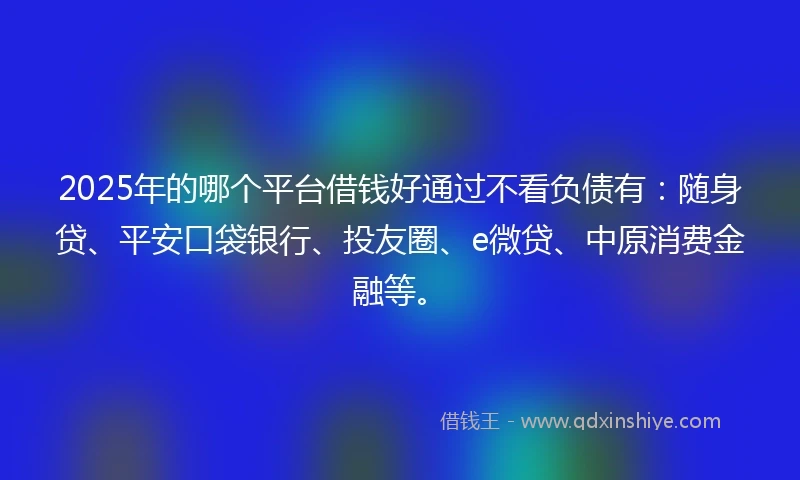 2025年的哪个平台借钱好通过不看负债有：随身贷、平安口袋银行、投友圈、e微贷、中原消费金融等。