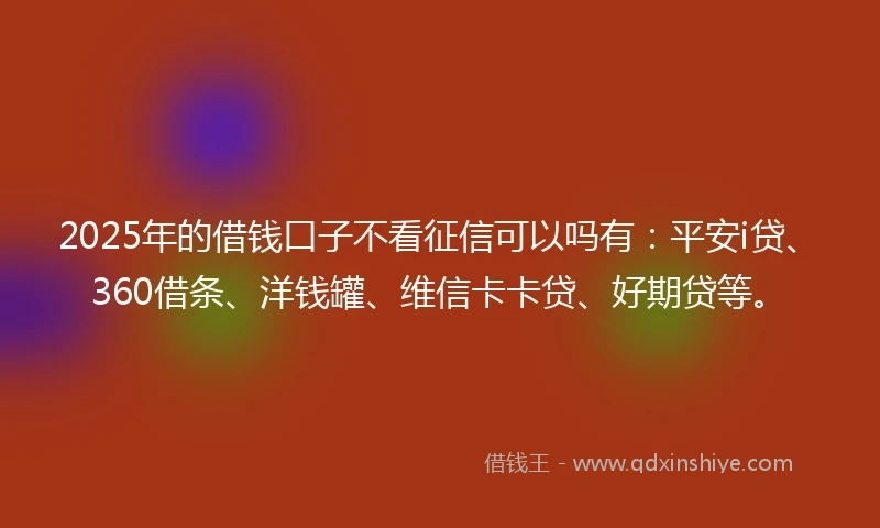 2025年的借钱口子不看征信可以吗有：平安i贷、360借条、洋钱罐、维信卡卡贷、好期贷等。