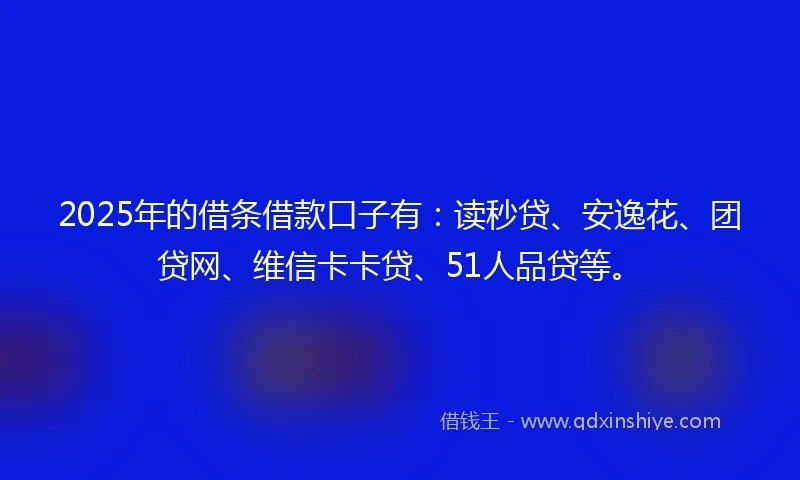 2025年的借条借款口子有：读秒贷、安逸花、团贷网、维信卡卡贷、51人品贷等。