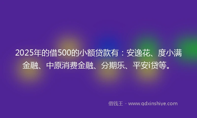 2025年的借500的小额贷款有：安逸花、度小满金融、中原消费金融、分期乐、平安i贷等。