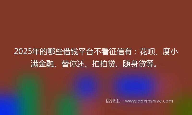 2025年的哪些借钱平台不看征信有：花呗、度小满金融、替你还、拍拍贷、随身贷等。