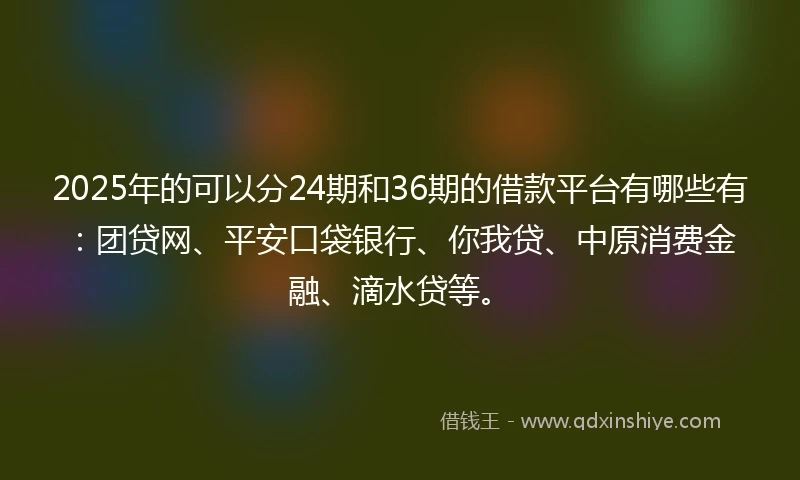2025年的可以分24期和36期的借款平台有哪些有：团贷网、平安口袋银行、你我贷、中原消费金融、滴水贷等。