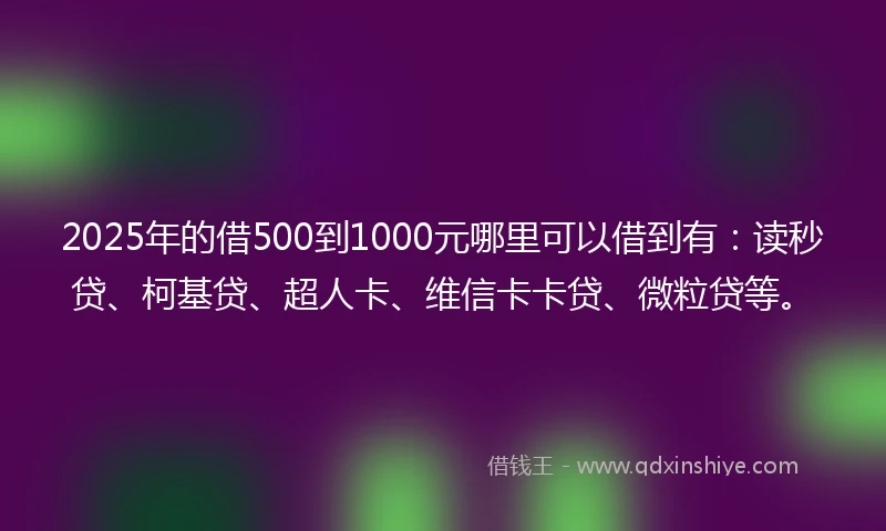 2025年的借500到1000元哪里可以借到有：读秒贷、柯基贷、超人卡、维信卡卡贷、微粒贷等。