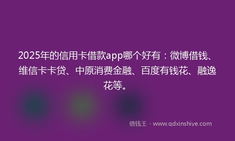 2025年的信用卡借款app哪个好有:微博借钱、维信卡卡贷、中原消费金融、百度有钱花、融逸花等。