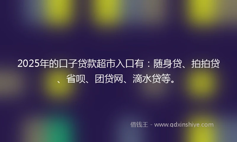 2025年的口子贷款超市入口有：随身贷、拍拍贷、省呗、团贷网、滴水贷等。