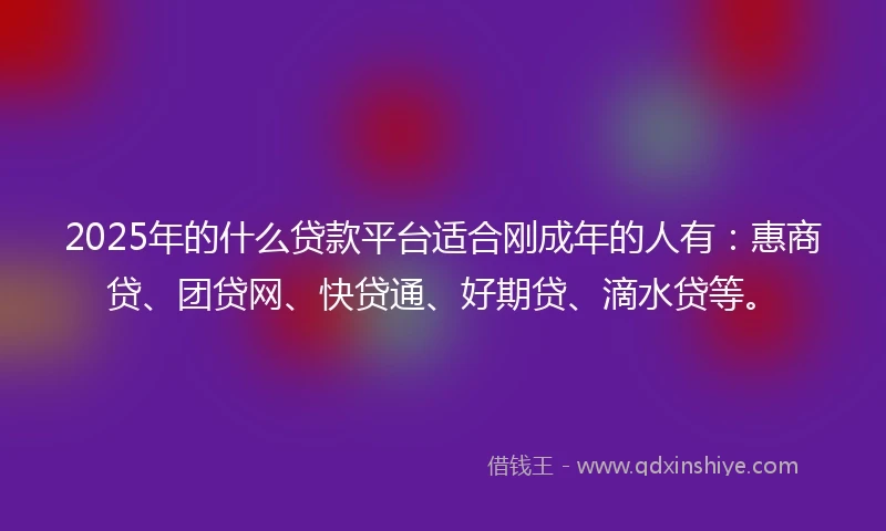 2025年的什么贷款平台适合刚成年的人有：惠商贷、团贷网、快贷通、好期贷、滴水贷等。