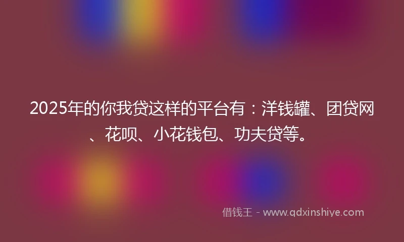 2025年的你我贷这样的平台有：洋钱罐、团贷网、花呗、小花钱包、功夫贷等。