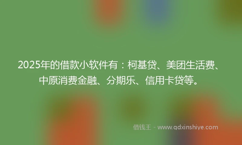 2025年的借款小软件有：柯基贷、美团生活费、中原消费金融、分期乐、信用卡贷等。