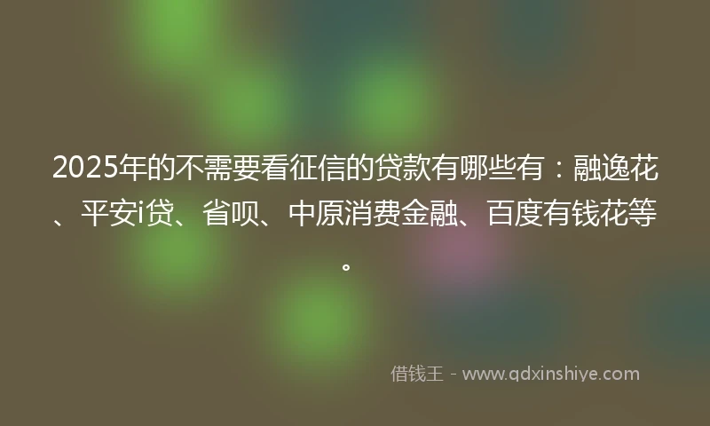 2025年的不需要看征信的贷款有哪些有：融逸花、平安i贷、省呗、中原消费金融、百度有钱花等。