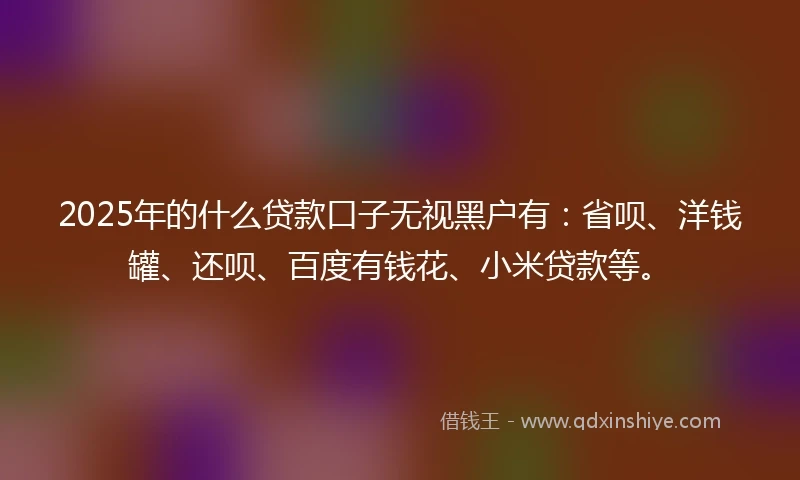 2025年的什么贷款口子无视黑户有：省呗、洋钱罐、还呗、百度有钱花、小米贷款等。