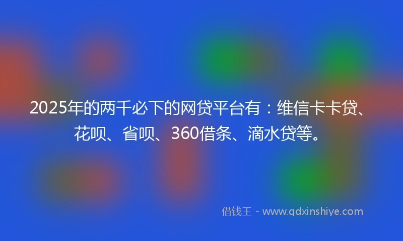 2025年的两千必下的网贷平台有：维信卡卡贷、花呗、省呗、360借条、滴水贷等。