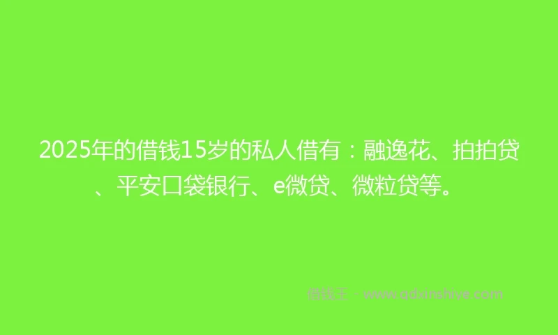 2025年的借钱15岁的私人借有：融逸花、拍拍贷、平安口袋银行、e微贷、微粒贷等。