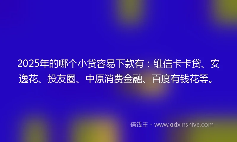 2025年的哪个小贷容易下款有：维信卡卡贷、安逸花、投友圈、中原消费金融、百度有钱花等。
