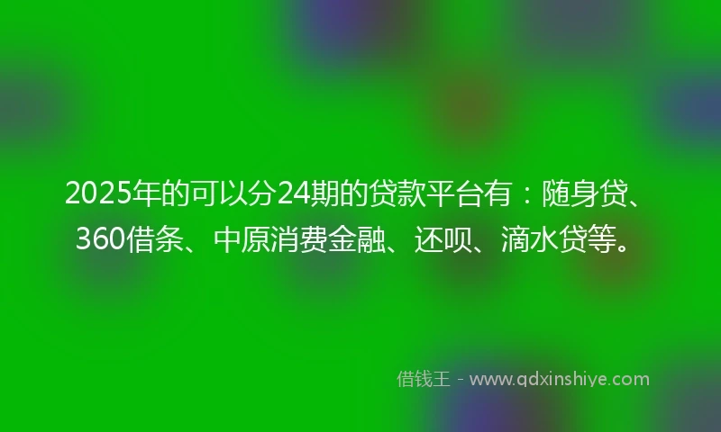 2025年的可以分24期的贷款平台有：随身贷、360借条、中原消费金融、还呗、滴水贷等。
