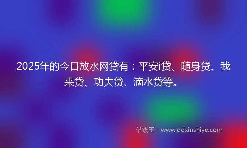 2025年的今日放水网贷有：平安i贷、随身贷、我来贷、功夫贷、滴水贷等。