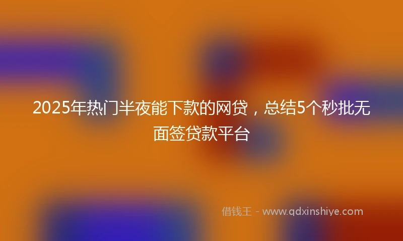 2025年热门半夜能下款的网贷，总结5个秒批无面签贷款平台