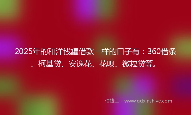 2025年的和洋钱罐借款一样的口子有：360借条、柯基贷、安逸花、花呗、微粒贷等。