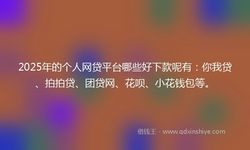 2025年的个人网贷平台哪些好下款呢有：你我贷、拍拍贷、团贷网、花呗、小花钱包等。