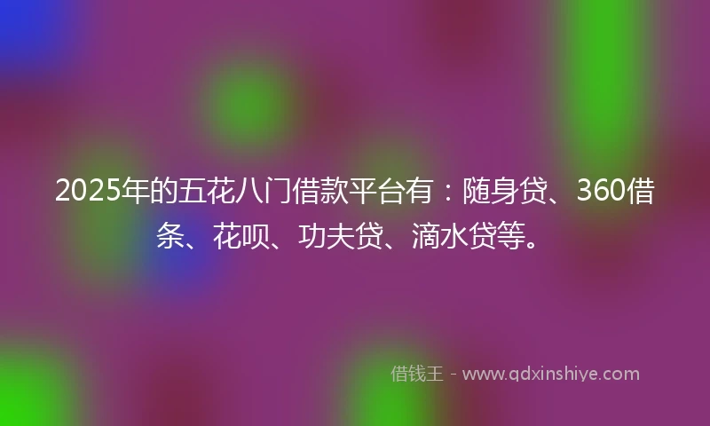 2025年的五花八门借款平台有:随身贷、360借条、花呗、功夫贷、滴水贷等。