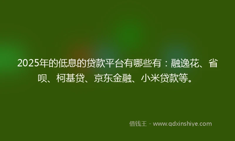 2025年的低息的贷款平台有哪些有：融逸花、省呗、柯基贷、京东金融、小米贷款等。