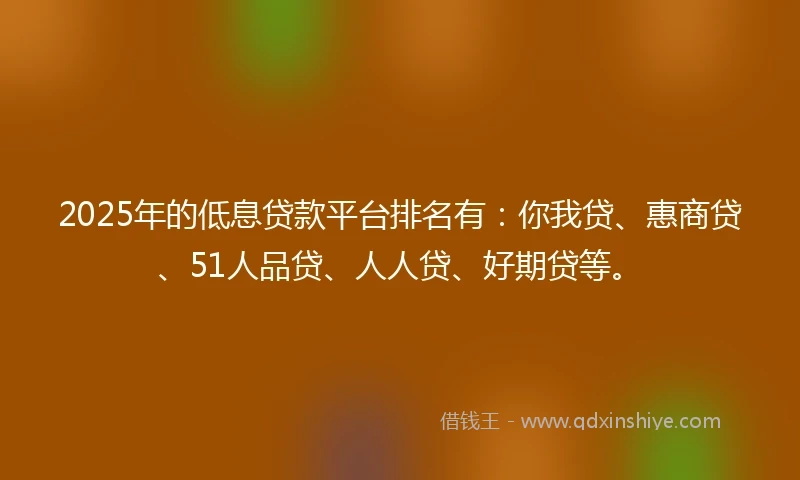 2025年的低息贷款平台排名有：你我贷、惠商贷、51人品贷、人人贷、好期贷等。