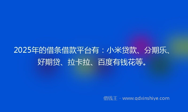 2025年的借条借款平台有：小米贷款、分期乐、好期贷、拉卡拉、百度有钱花等。