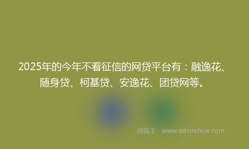 2025年的今年不看征信的网贷平台有：融逸花、随身贷、柯基贷、安逸花、团贷网等。