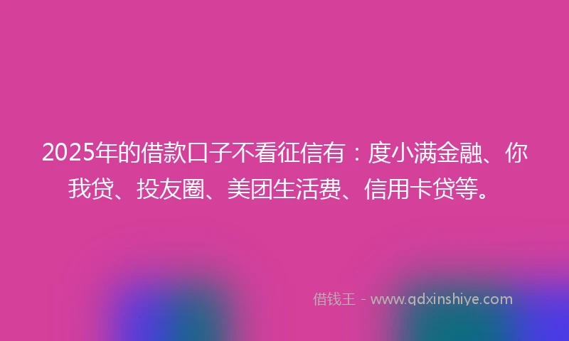 2025年的借款口子不看征信有：度小满金融、你我贷、投友圈、美团生活费、信用卡贷等。