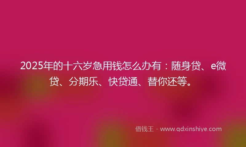 2025年的十六岁急用钱怎么办有：随身贷、e微贷、分期乐、快贷通、替你还等。