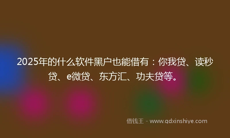 2025年的什么软件黑户也能借有：你我贷、读秒贷、e微贷、东方汇、功夫贷等。