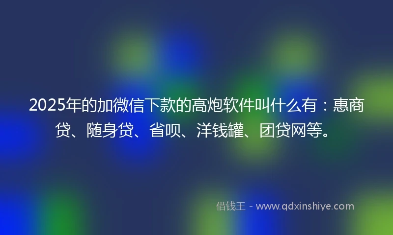2025年的加微信下款的高炮软件叫什么有：惠商贷、随身贷、省呗、洋钱罐、团贷网等。