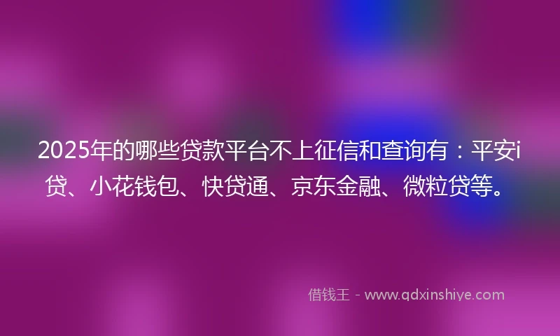 2025年的哪些贷款平台不上征信和查询有：平安i贷、小花钱包、快贷通、京东金融、微粒贷等。