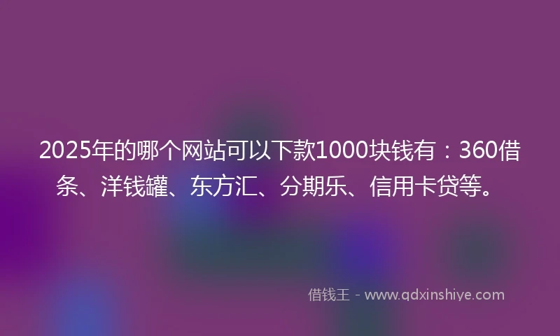 2025年的哪个网站可以下款1000块钱有：360借条、洋钱罐、东方汇、分期乐、信用卡贷等。