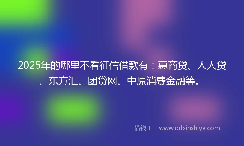 2025年的哪里不看征信借款有：惠商贷、人人贷、东方汇、团贷网、中原消费金融等。