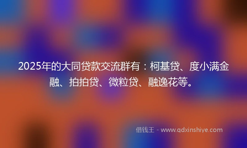 2025年的大同贷款交流群有：柯基贷、度小满金融、拍拍贷、微粒贷、融逸花等。