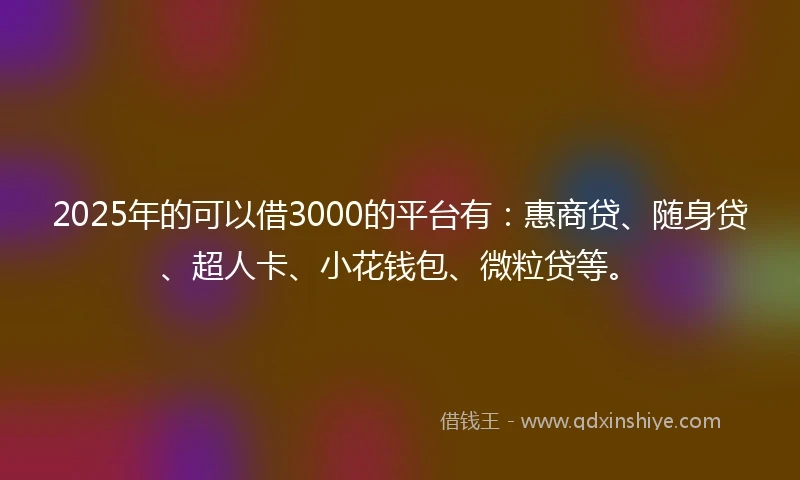 2025年的可以借3000的平台有：惠商贷、随身贷、超人卡、小花钱包、微粒贷等。