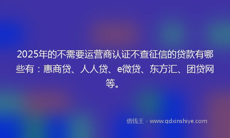 2025年的不需要运营商认证不查征信的贷款有哪些有:惠商贷、人人贷、e微贷、东方汇、团贷网等。