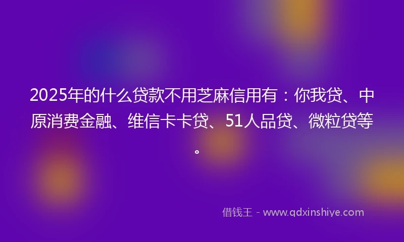 2025年的什么贷款不用芝麻信用有：你我贷、中原消费金融、维信卡卡贷、51人品贷、微粒贷等。