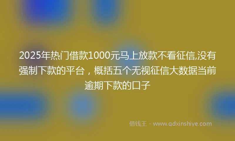 2025年热门借款1000元马上放款不看征信,没有强制下款的平台，概括五个无视征信大数据当前逾期下款的口子