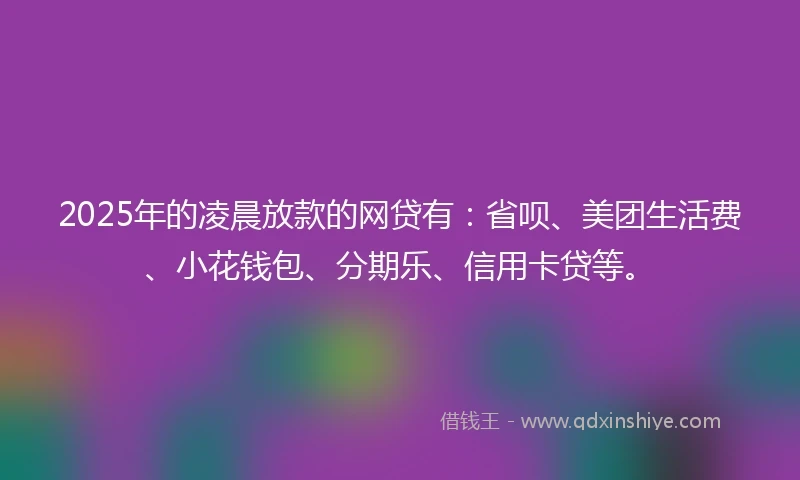 2025年的凌晨放款的网贷有：省呗、美团生活费、小花钱包、分期乐、信用卡贷等。