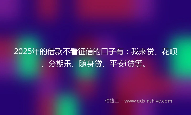 2025年的借款不看征信的口子有：我来贷、花呗、分期乐、随身贷、平安i贷等。