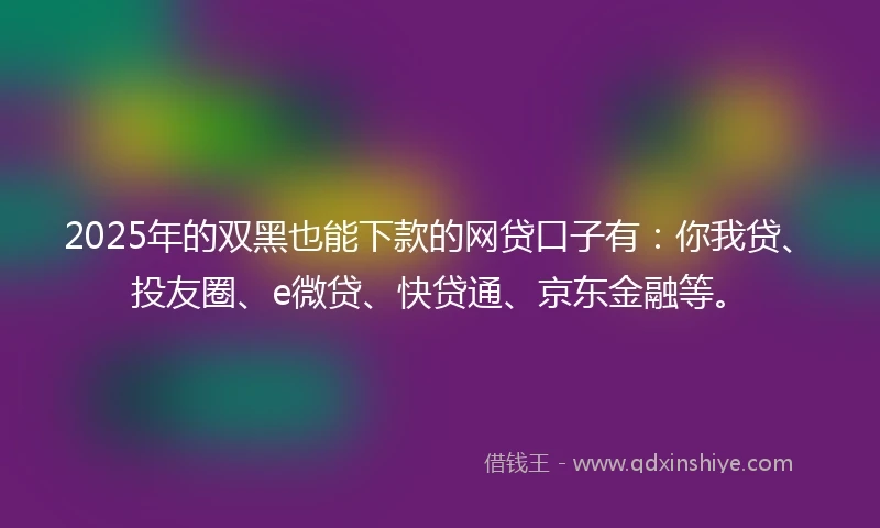 2025年的双黑也能下款的网贷口子有：你我贷、投友圈、e微贷、快贷通、京东金融等。